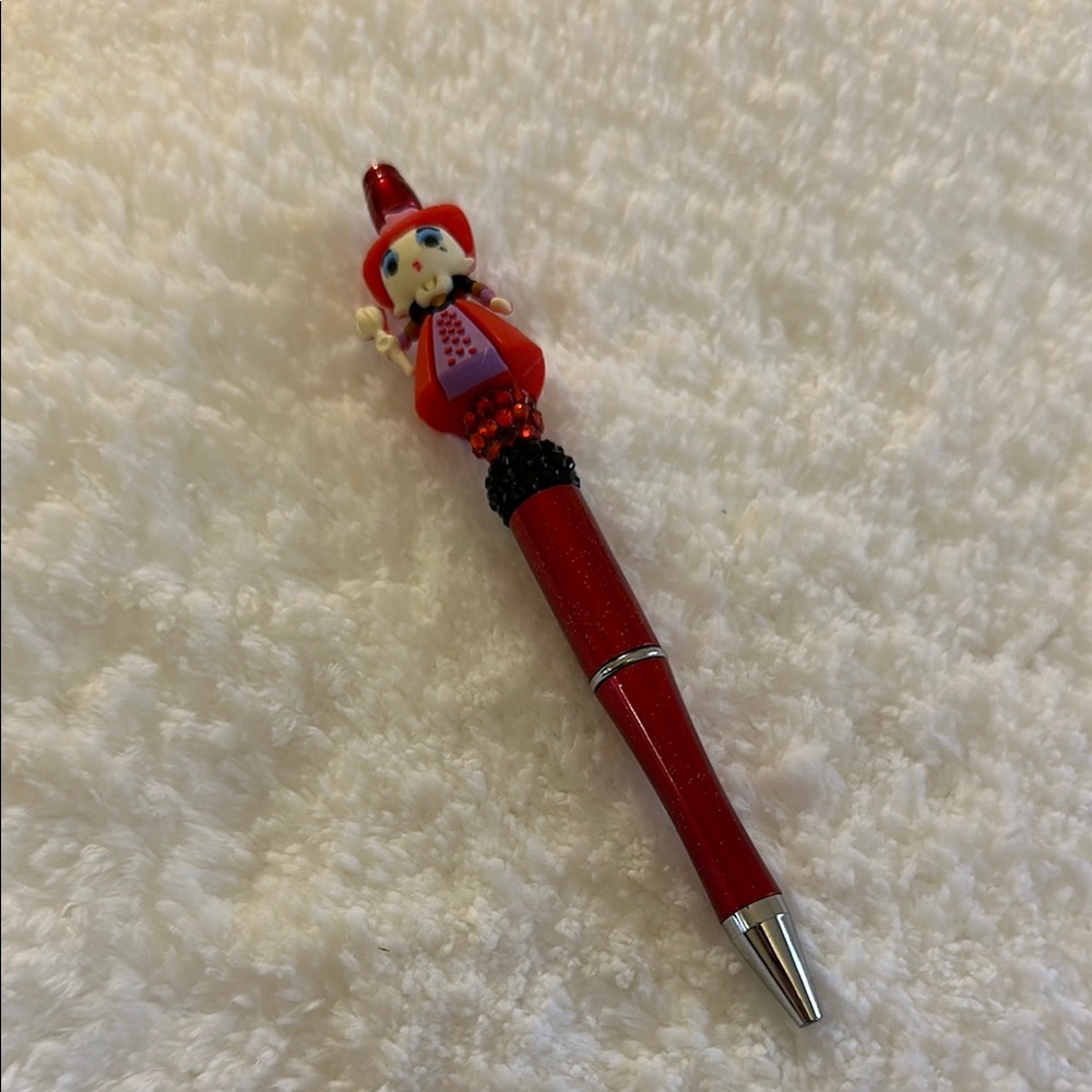 Red Decorative Pen with Doll Topper